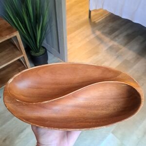 Vintage Hand Turned Wood Yin Yang Bowl Monkey Pod Philart Art Deco Phillipines